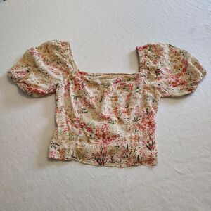 Meet Me In Santorini Floral Cropped Top On Off Shoulder Top Fairy Boho Sz Small